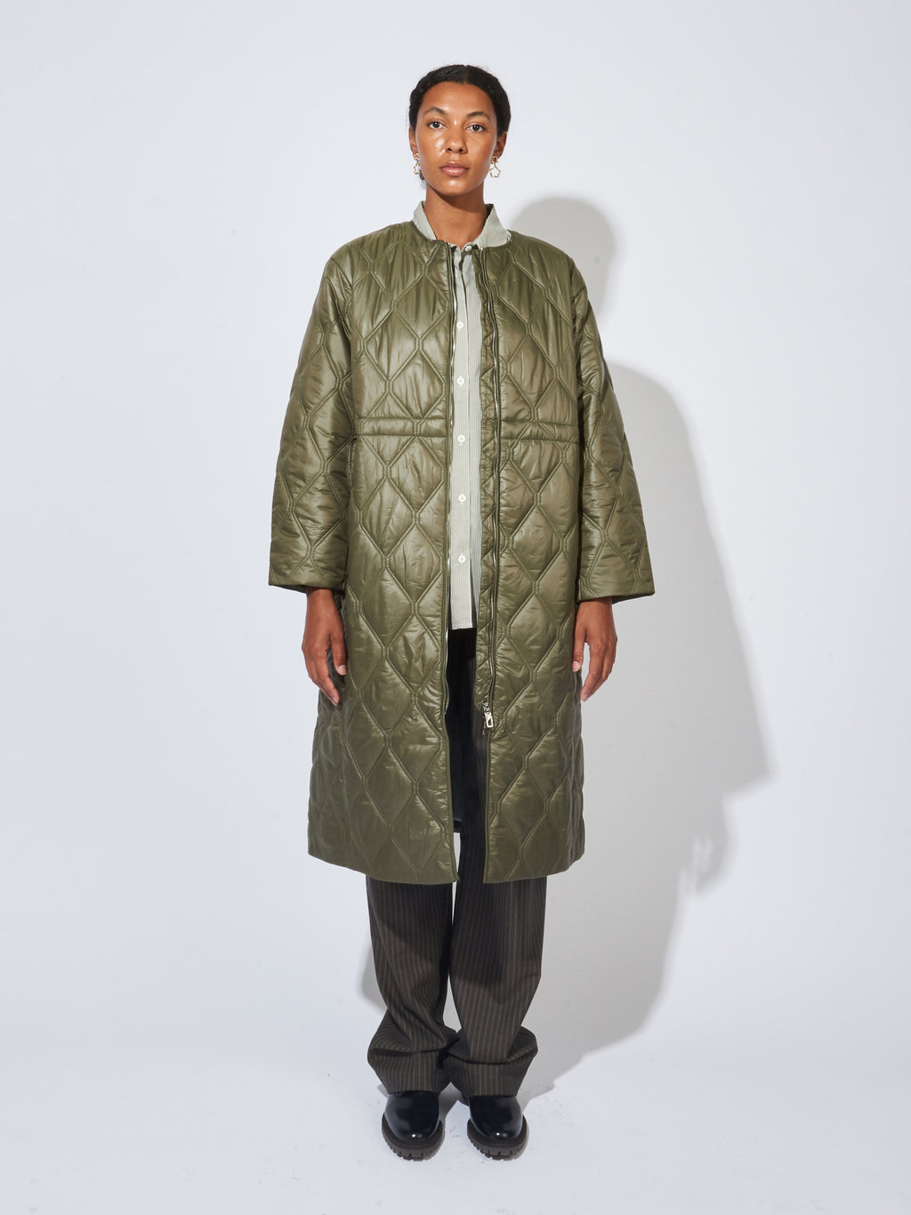 Ganni - Kalamata Shiny Quilt Long Coat – Frances May