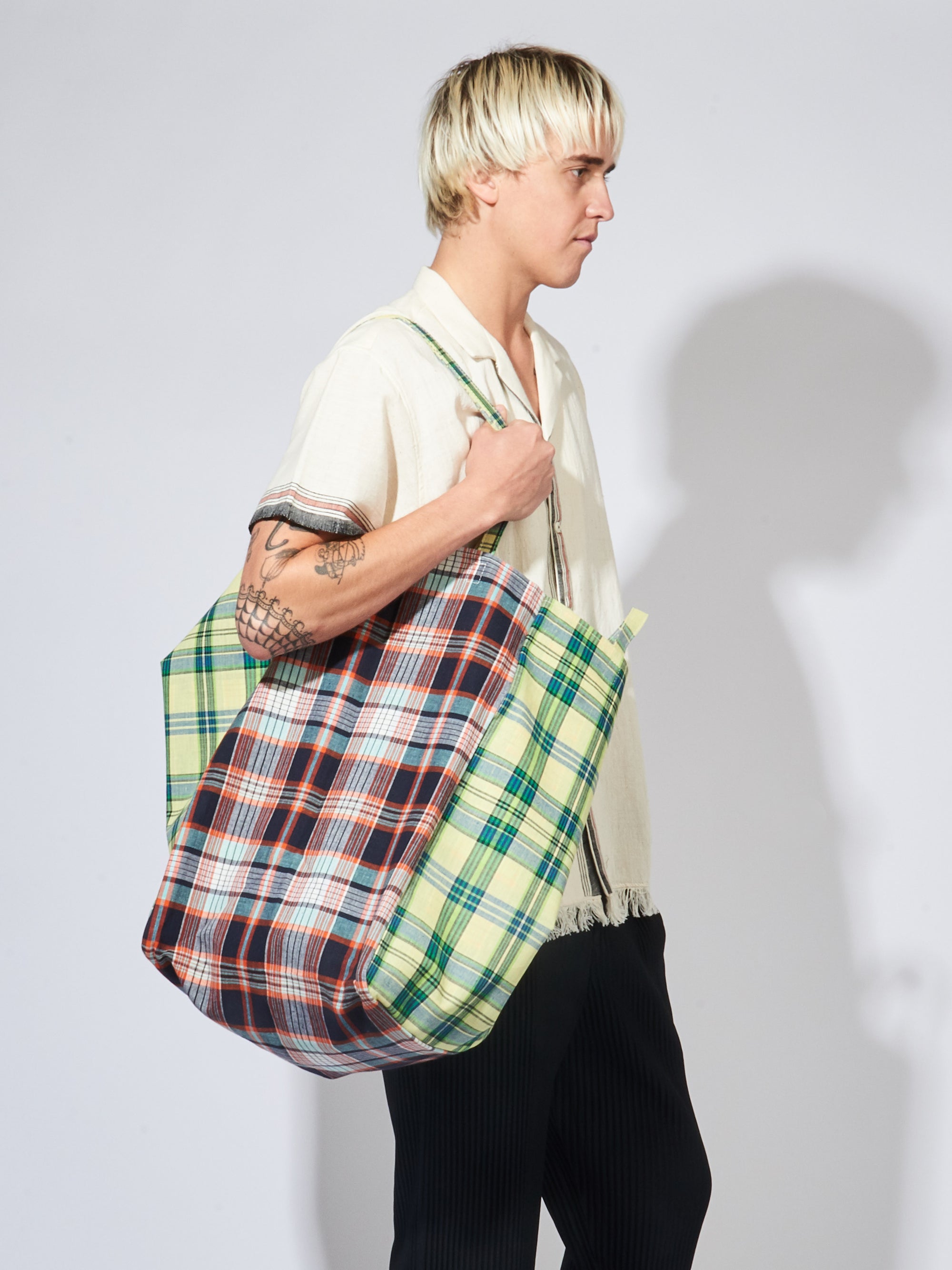 Plaid Top-Handle Bags Men Crossbody Shoulder Bag High Capacity