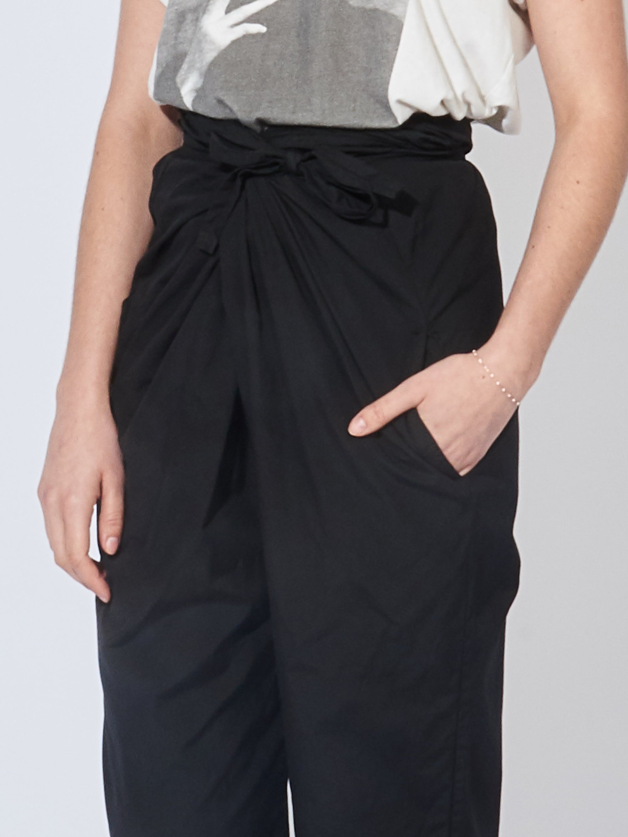 Cosmic Wonder - Black Suvin Cotton Broadcloth Wrapped Pants – Frances May