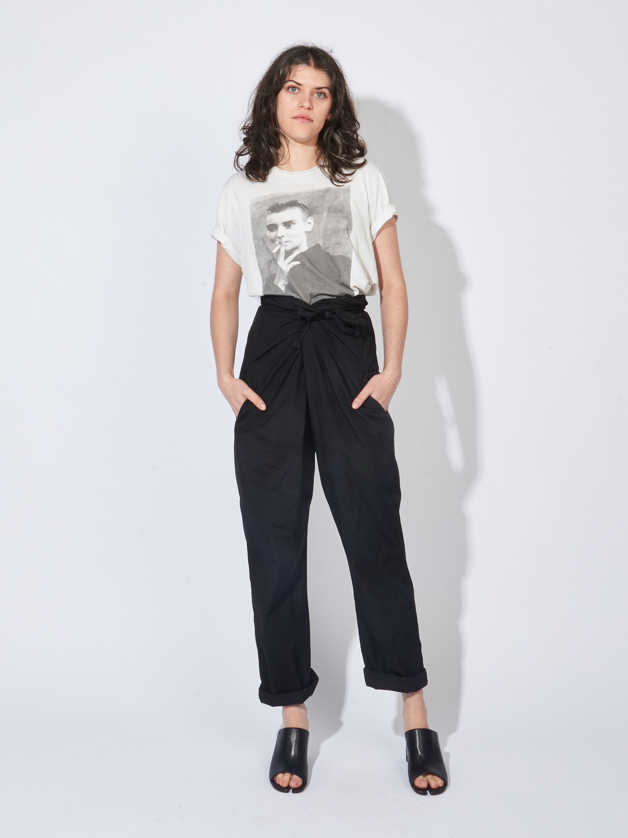 Black Suvin Cotton Broadcloth Wrapped Pants