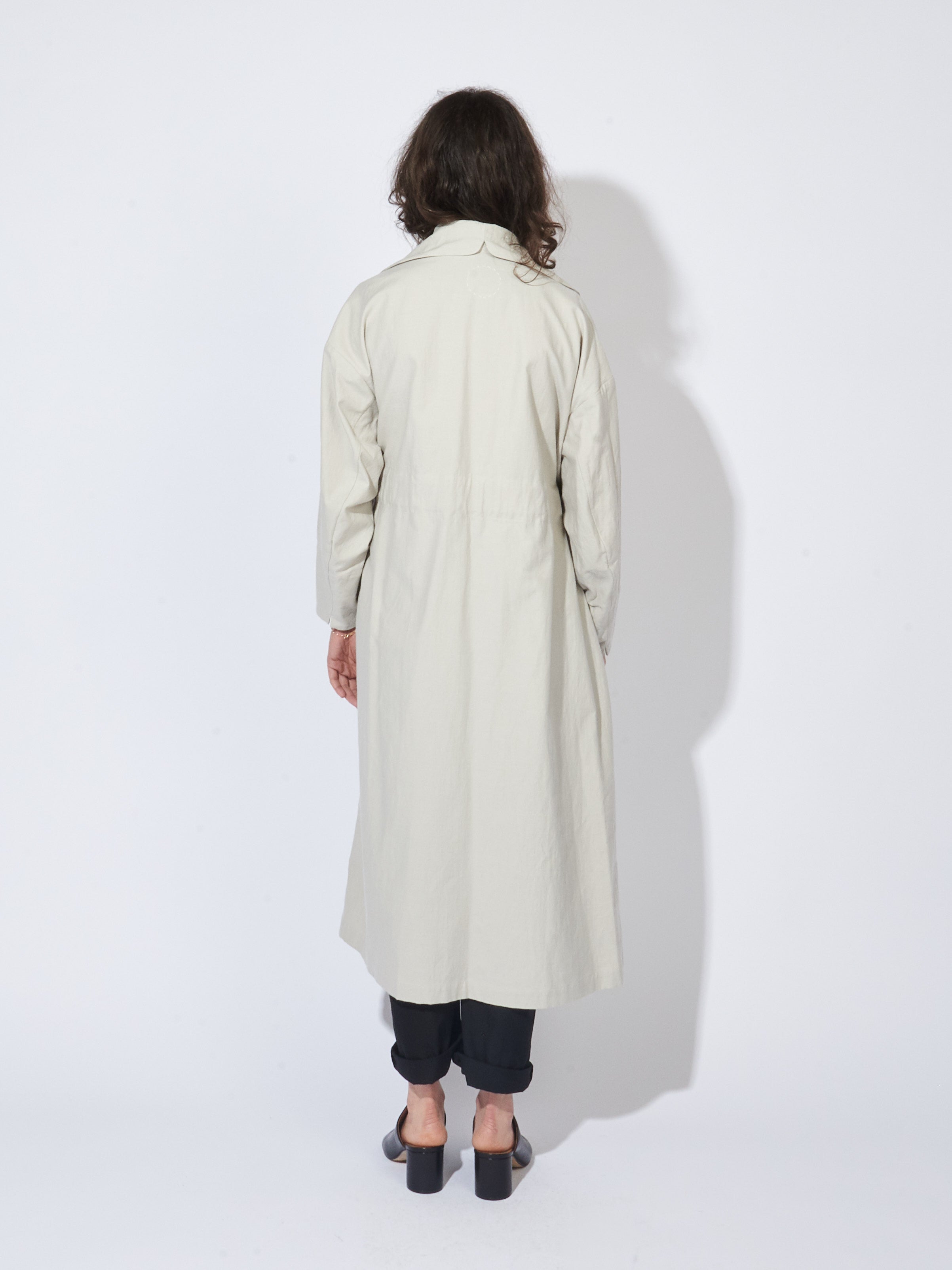 Cosmic Wonder - Light Grey Classic Back Satin Belted Coat