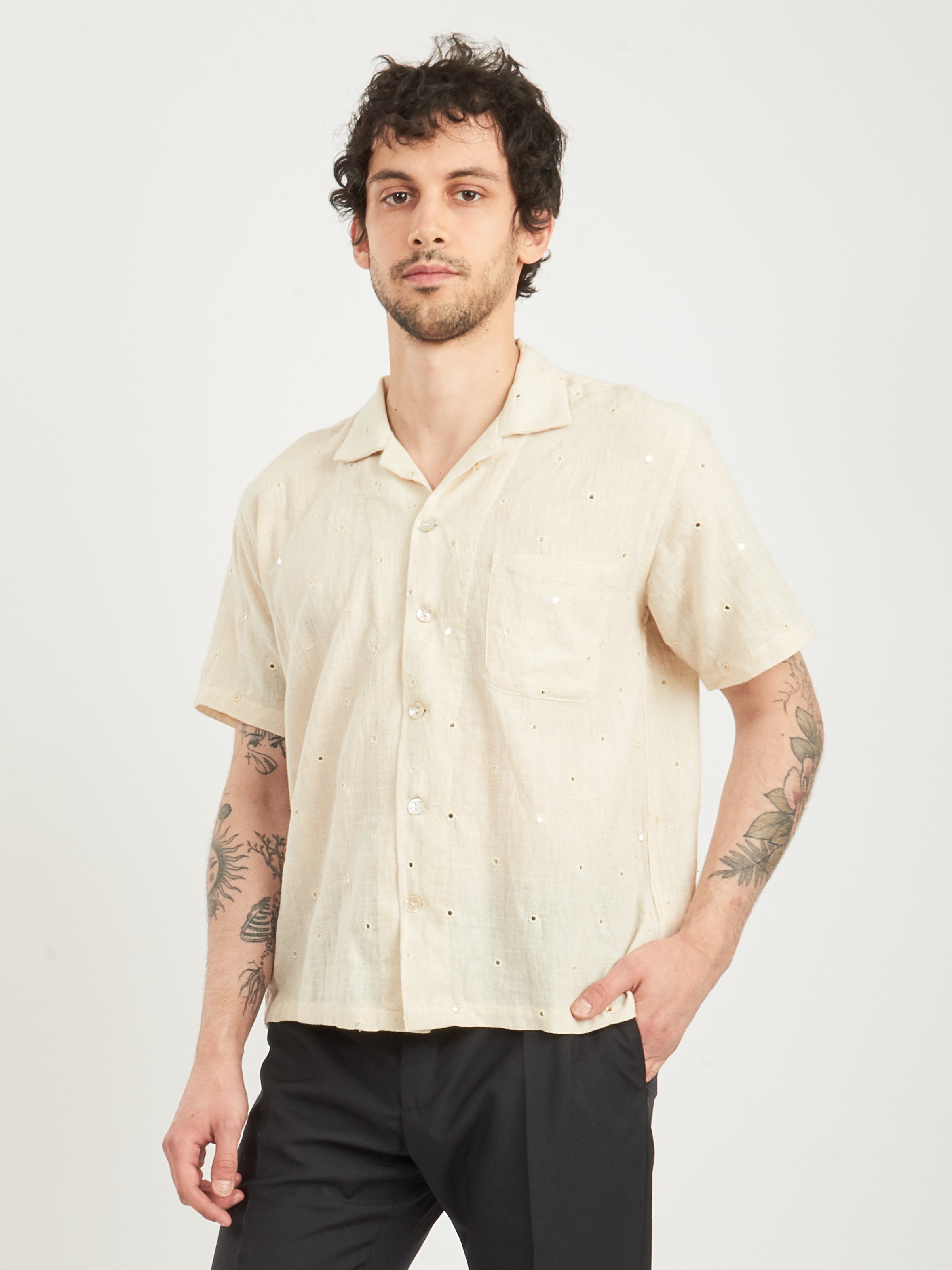 Kartik Research - Ecru/Mirrors Embroidery Camp Shirt – Frances May