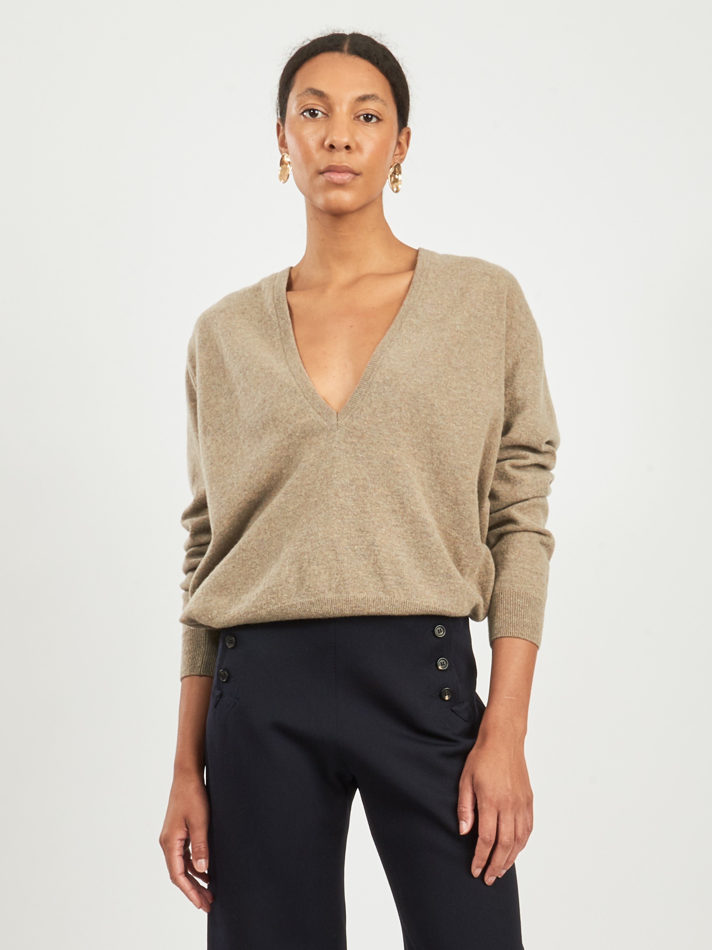 Lemaire - Beige Grey Deep V Neck Sweater – Frances May