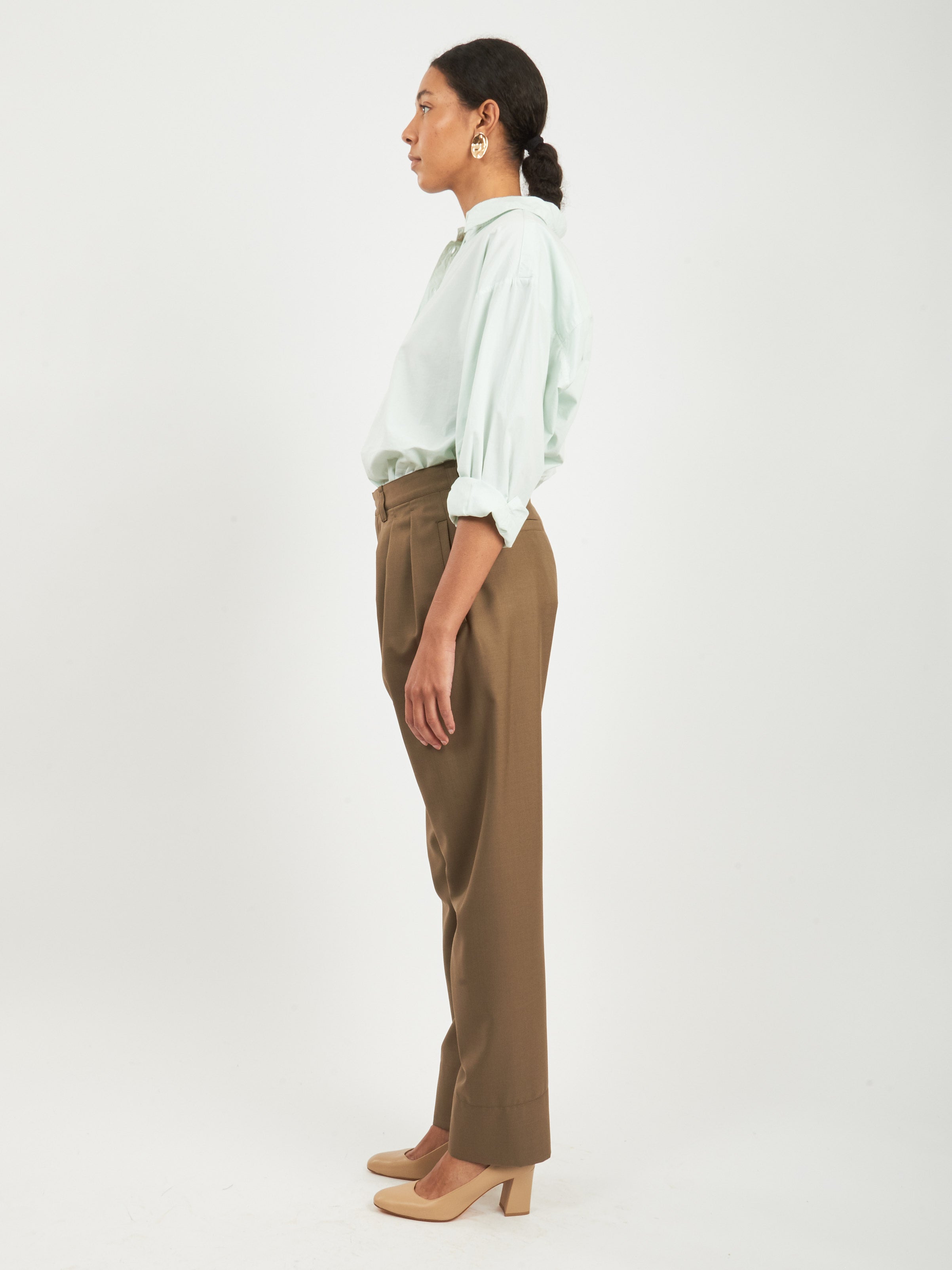 Lemaire - Taupe Melange Pleated Tailored Pants – Frances May