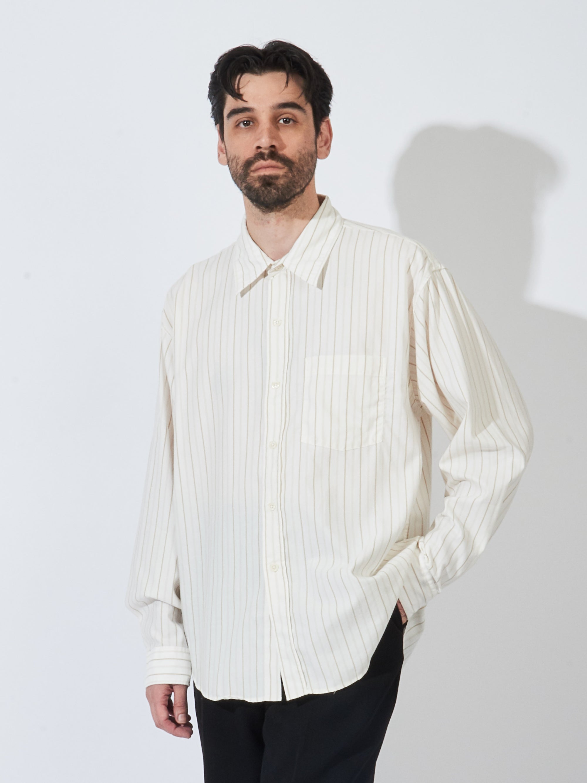 Beige Stripe Silk Executive Shirt