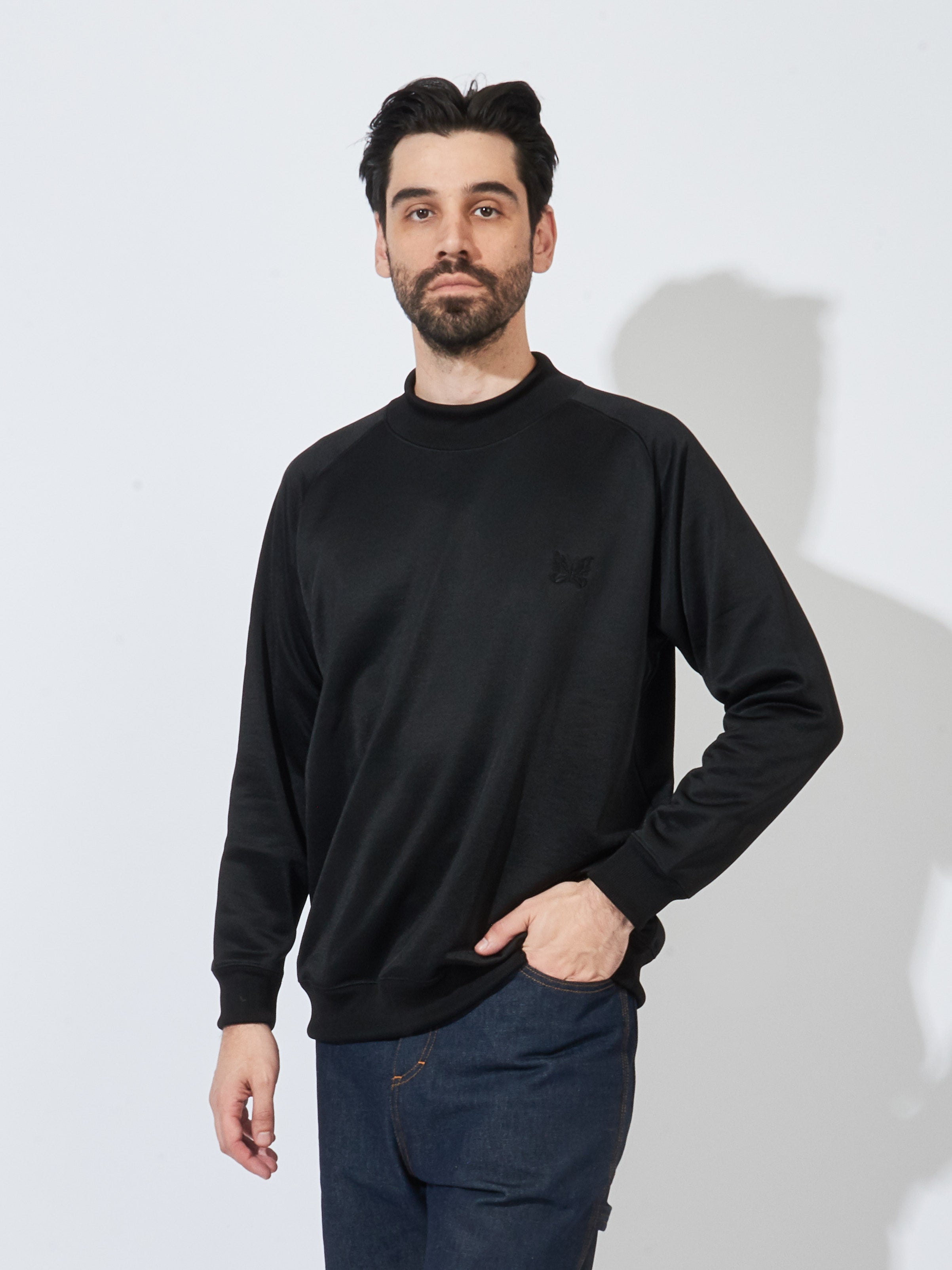 Black Jersey L/S Mock Neck Tee