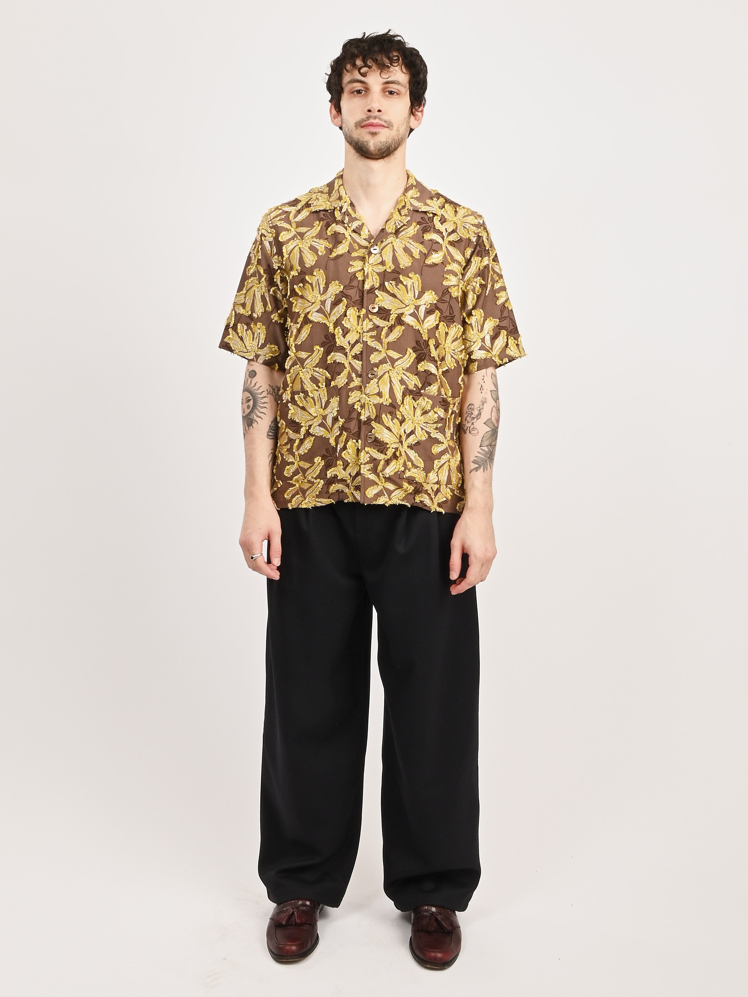 Brown Flower Cut Jq. Cabana Shirt