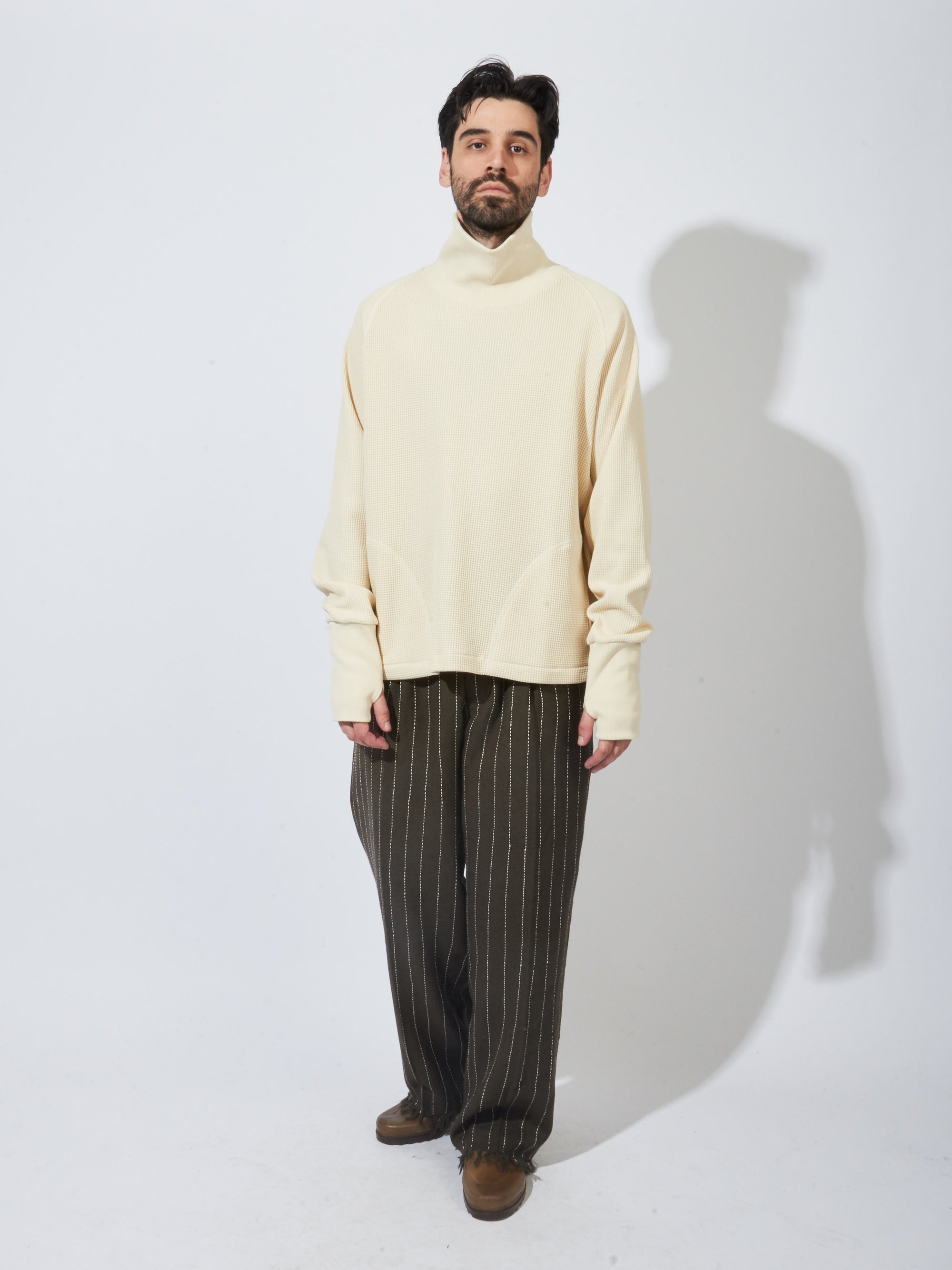 Ecru Waffle Roll Neck