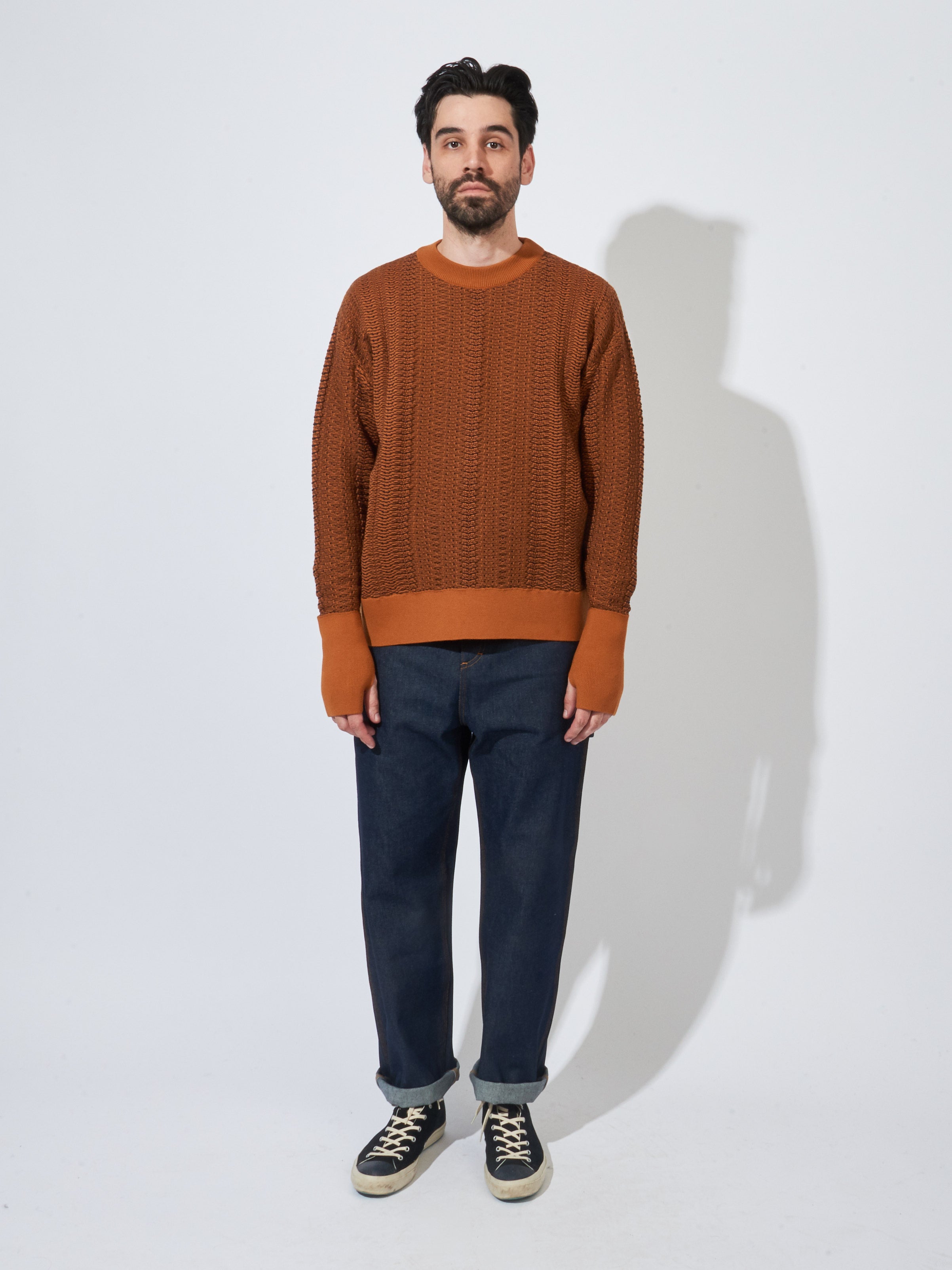 Nicholas Daley - Orange/Navy Wave Knitted Crewneck – Frances May