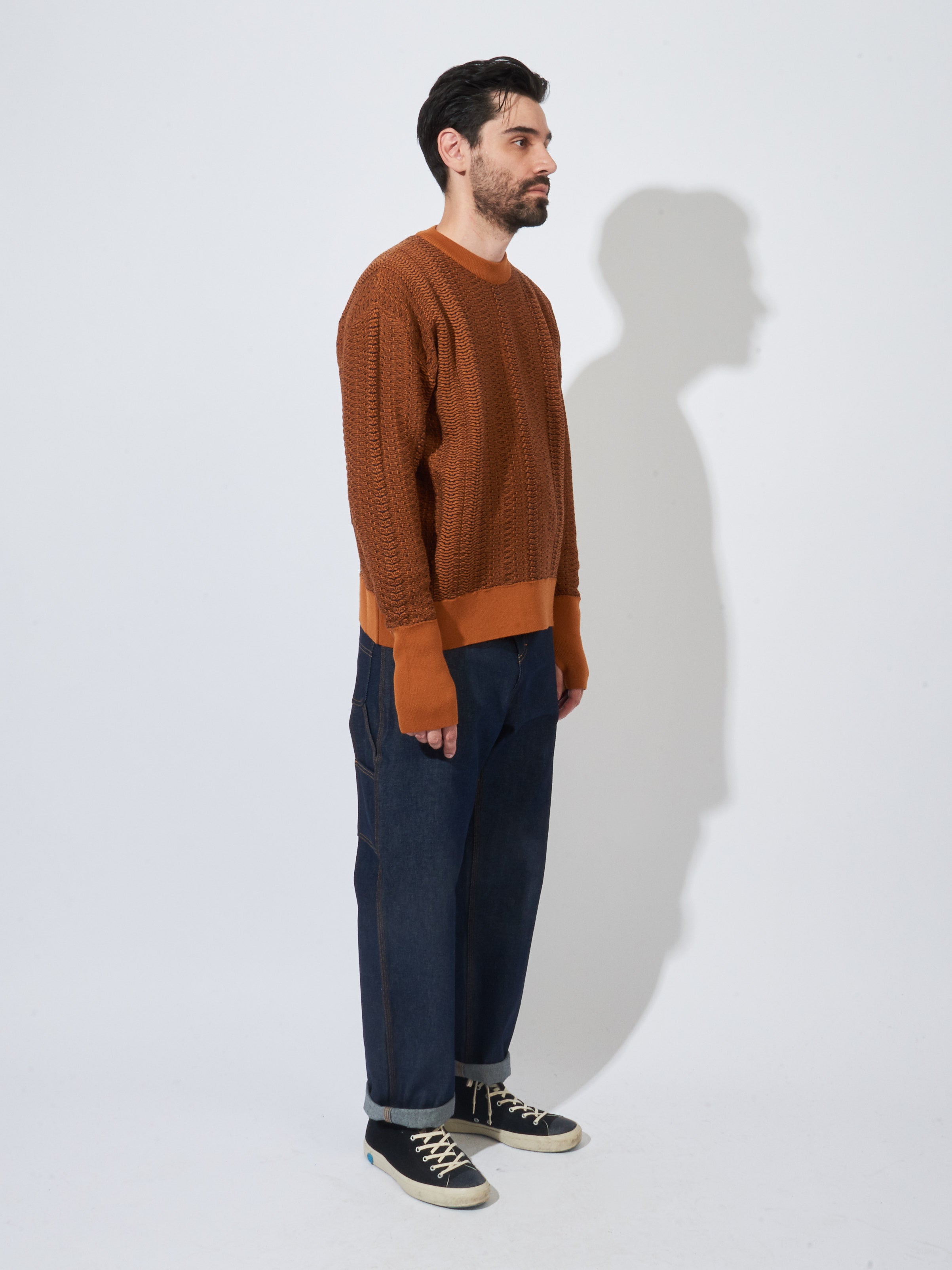 Nicholas Daley - Orange/Navy Wave Knitted Crewneck – Frances May