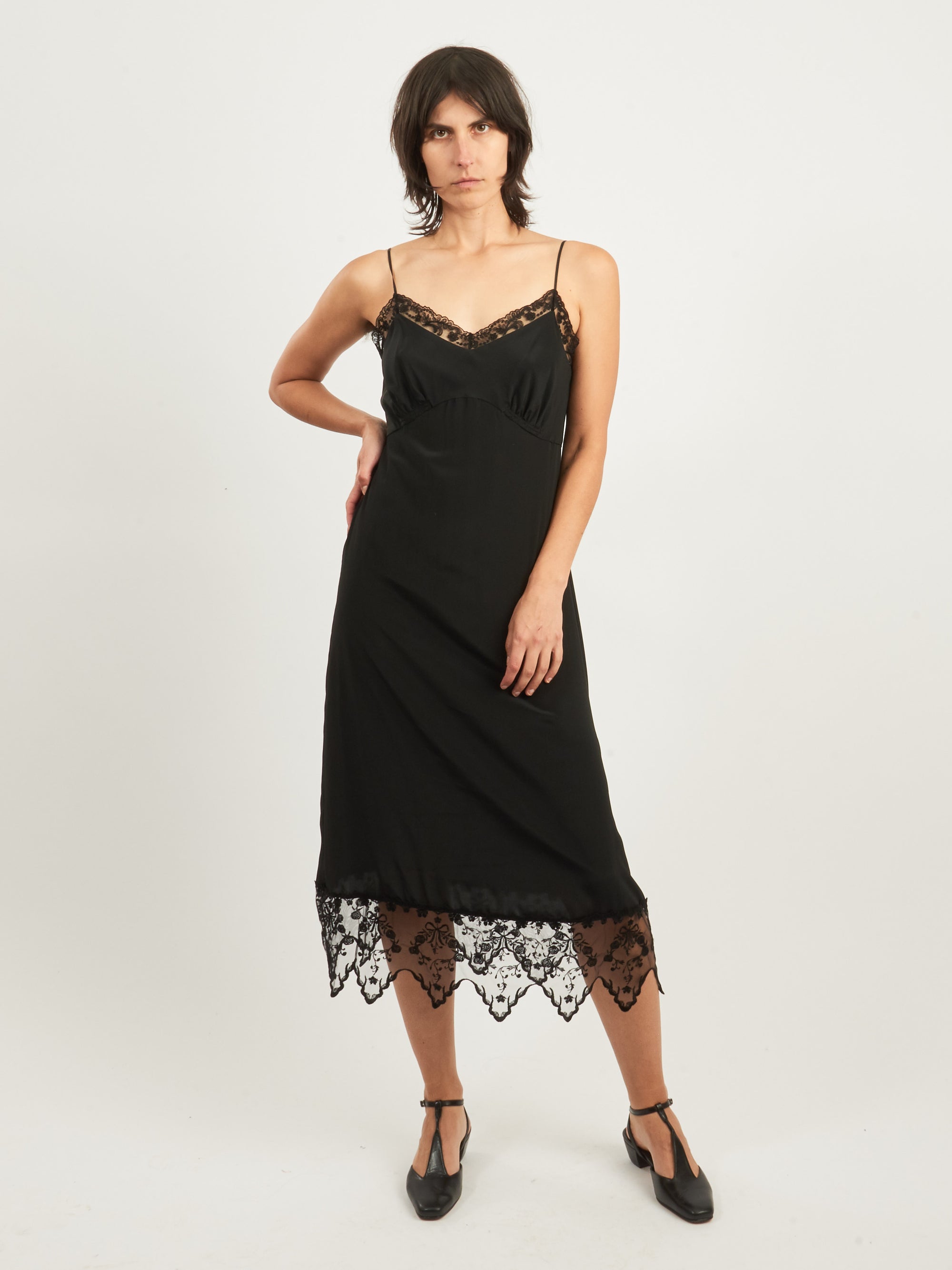 Simone Rocha - Black Slip Dress W/Lace Trim – Frances May