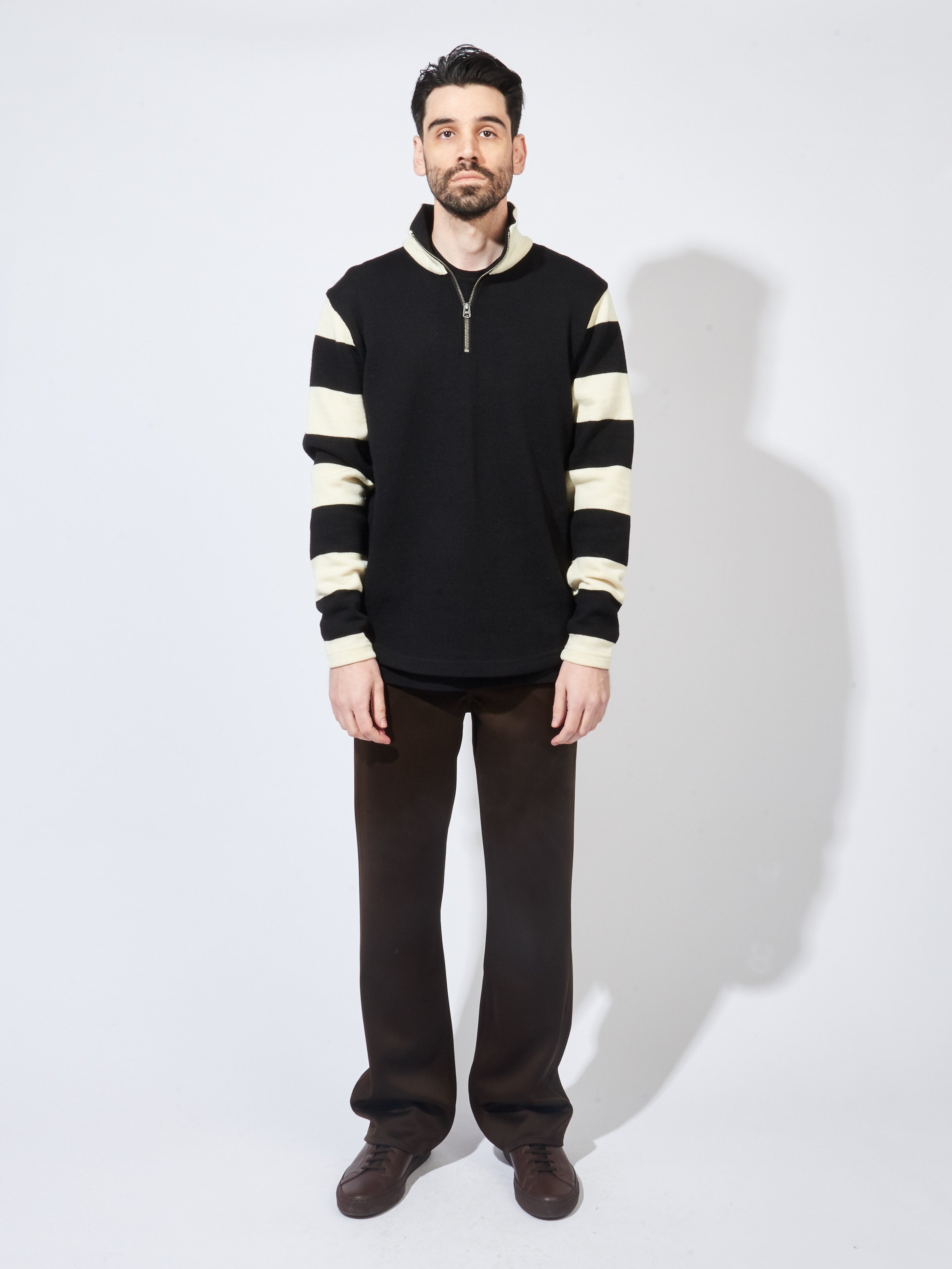 Dehen 1920 - Black/Off-White Stripe 1/4 Zip Moto-Jersey – Frances May